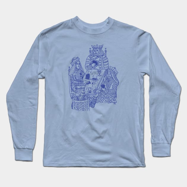 Kings and Queens Playing Cards - Navy Design Long Sleeve T-Shirt by CrystalCoveApparel